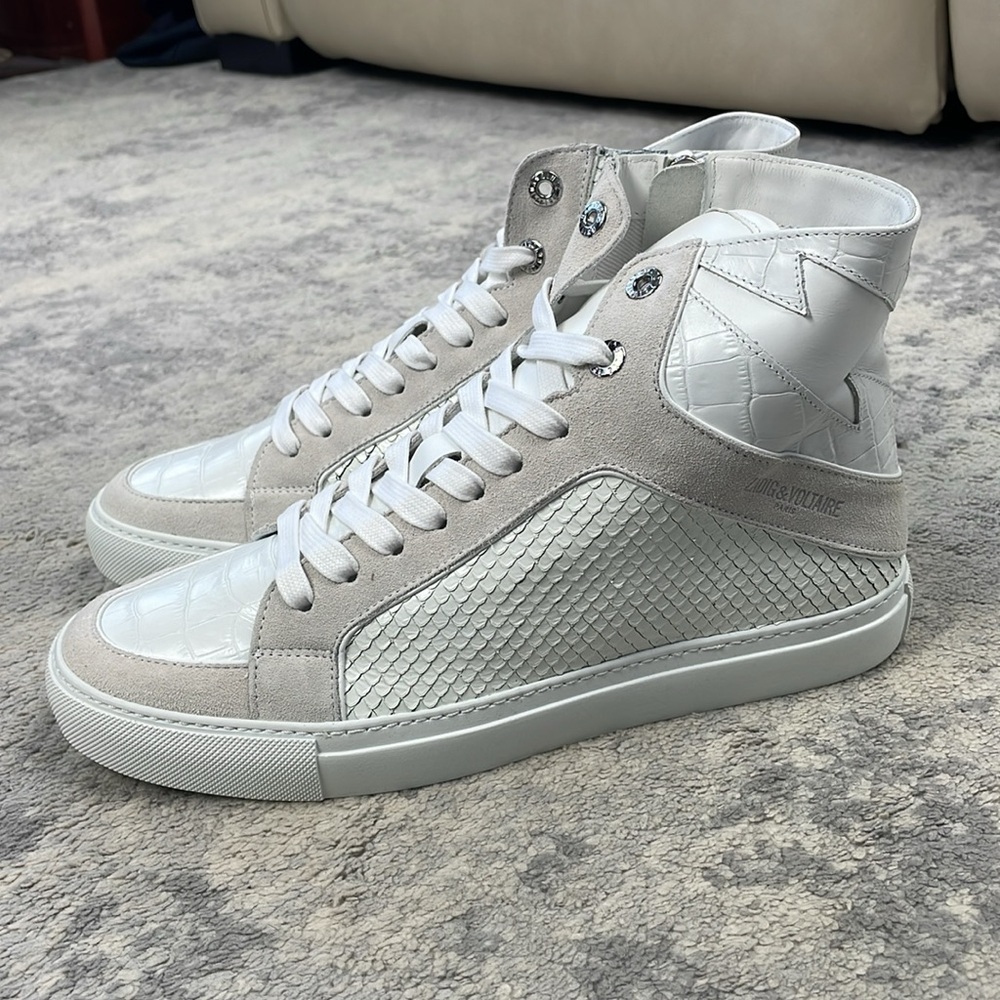 NIB Zadig & Voltaire High Flash Keith Leather High Top Sneakers White Sz 41 - Picture 6 of 16
